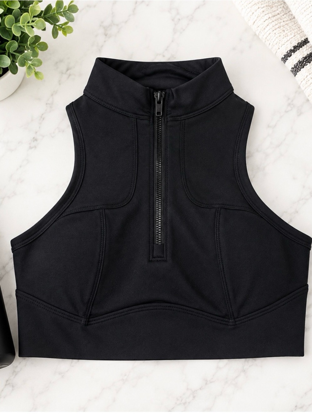 Phoenix Active Black Prague Crop Bra Quarter Zip High Neck NWT Medium A-C